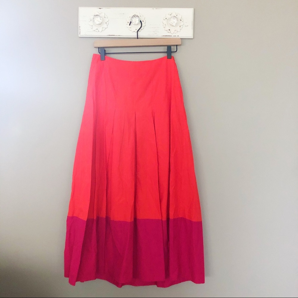 Boden Coral and Fuchsia Color Block Midi Skirt